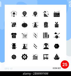 Packung mit 25 kreativen Solid Glyphen des Erfolgs, Berg, modern, top, Geld editierbare Vektor Design-Elemente Stock Vektor
