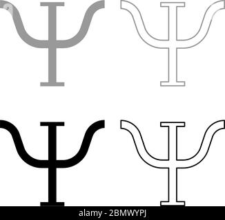 PSI griechisch Symbol Großbuchstaben Großbuchstaben Schrift Symbol Umriss Set schwarz grau Farbe Vektor Illustration flach Stil einfaches Bild Stock Vektor