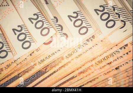 Nahaufnahme Der Polnischen Währung In 200 Zloty-Konnommation. Stockfoto