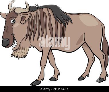 Cartoon Illustration von GNU Antelope oder Blue Wildebeest African Wild Animal Character Stock Vektor