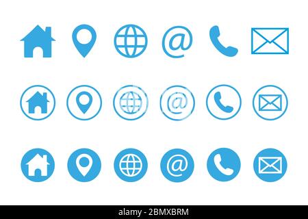 Kontaktieren Sie uns Symbole. Web-Symbol festgelegt. Vektorgrafiken. Stock Vektor