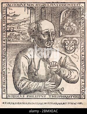 Paracelsus, geboren Phillippus Aureolus Theophrastus Bombastus von Hohenheim, 1493 - 1541. Schweizer Renaissance-Arzt. Nach dem sogenannten Rosenkreuzer-Porträt aus dem Jahr 1567. Stockfoto