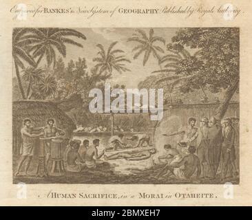 Ein Menschenopfer, in einem Morai in Otaheite. Tahiti, Polynesien. BANKES 1789 Stockfoto