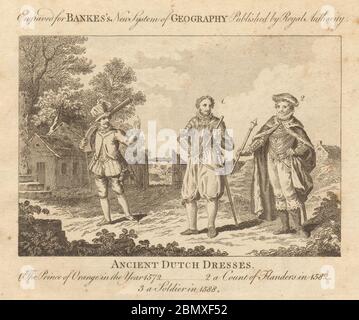 Holländische Kleidung. Prinz von Orange 1572. Flämische Graf 1582. Soldat 1588 BANKER 1789 Stockfoto