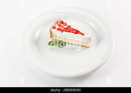Kuchen mit Quark Füllung und Himbeermarmelade Stockfoto