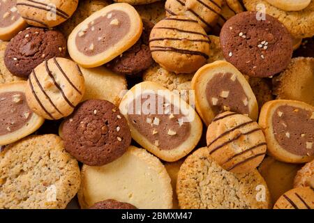 Nahaufnahme des Haufens verschiedener Cookies Stockfoto