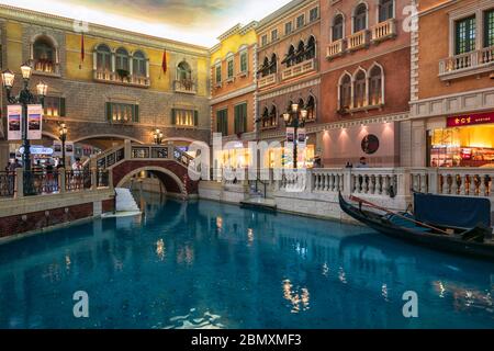 Macau, China - 16. Mai 2020: Das Venetian Macao Luxury Hotel Resort ist eines der weltweit besten Glücksspiel-Destinationen. Stockfoto