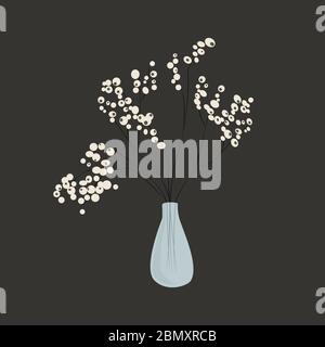 Bild von zarten weißen Blumen in einer Glasvase auf einem grauen Hintergrund, in Vektorgrafiken. Zur Gestaltung von Postkarten, Notizbuchhüllen, Kleiderdrucken Stock Vektor