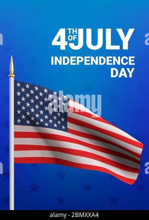 Frohes 4. Juli USA Independence Day. Winkende Flagge der usa. 3D Werbung Textil Vektor Fahnen. Vertikaler Hintergrund für den vierten Juli. Vektor Stock Vektor
