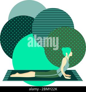 Bunte Illustration mit niedlichen gesichtslosen Gril tun Cobra Asana auf türkisfarbenem Hintergrund Stock Vektor