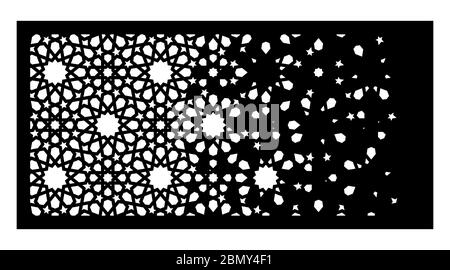 Arabisches cnc-Lasermuster. Dekorative Vektorplatte für cnc-Schneiden. Arabische Vorlage für Innenwand im Arabeske Stil. Verhältnis 1 2 Stock Vektor