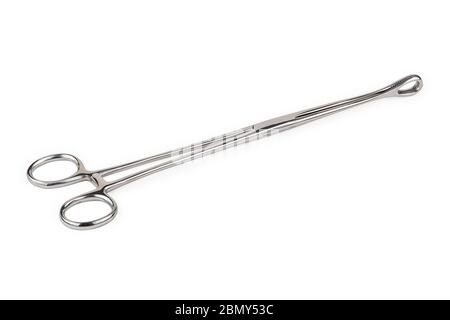 Medizinische Edelstahlzange isoliert auf weißem Hintergrund Stockfoto