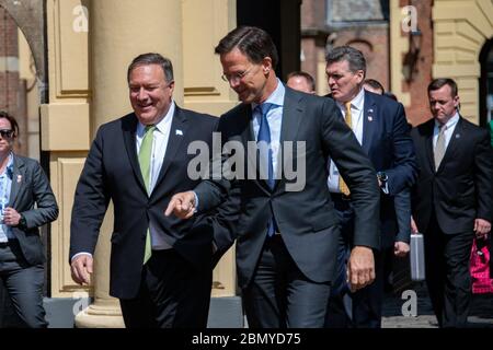 Minister Pompeo nimmt an einem Treffen mit Premierminister Rutte Teil US-Außenminister Michael R. Pompeo nimmt am 3. Juni 2019 an einem Treffen mit Premierminister Mark Rutte in Den Haag Teil. Stockfoto