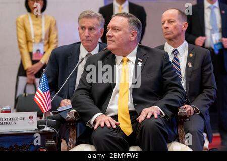 US-Außenminister Michael R. Pompeo nahm am 2. August 2019 am ASEAN Regional Forum Ministertreffen in Bangkok, Thailand, Teil. Im Mittelpunkt des Forums standen regionale Sicherheitsfragen und die Stärkung der Partnerschaften innerhalb der ASEAN-Region. Stockfoto
