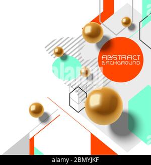 Abstrakt chaotischen Vektor Hintergrund mit Geometrie primitiven, goldenen Kugeln, trendy Design Hintergrund Stock Vektor