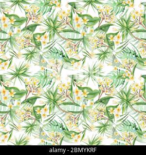 Aquarell Floral Exotic Tropical Nahtloses Eco-Muster Stockfoto