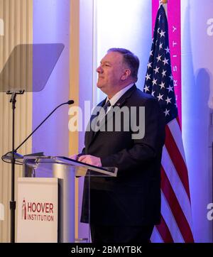 Sekretär Pompeo hält Bemerkungen vor der Hoover Institution Außenminister Michael R. Pompeo hält Bemerkungen vor der Hoover Institution in Washington D.C. am 23. Februar 2020. Stockfoto