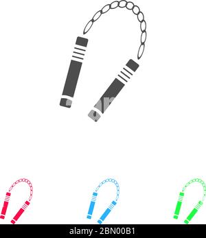 Nunchaku Waffensymbol flach. Farbpiktogramm auf weißem Hintergrund. Symbol für Vektorgrafiken und Bonussymbole Stock Vektor