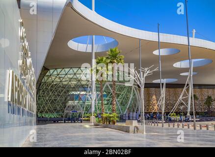 Das Menara International Airport Gebäude, mit seinem atemberaubenden architektonischen Design, die harmonische Mischung aus modernem und traditionellem architektonischen Element Stockfoto