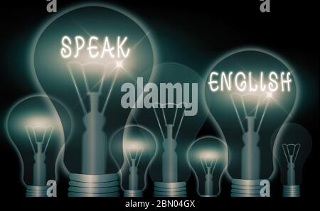 Handschrift Text Schreiben sprechen Englisch. Konzeptionelles Foto Studium eine andere Fremdsprache Online verbale Kurse Stockfoto