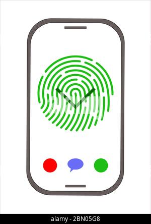 Erkennungstechnologie eines Fingerabdrucks einer Person auf einem Smartphone. Stock Vektor
