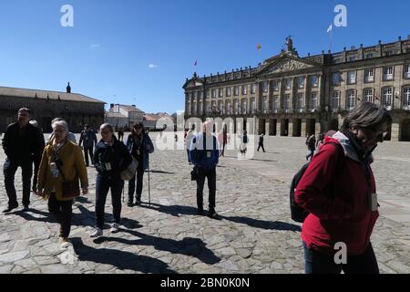 Pazo de Raxoi aka Palacio de Rajoy neoklassizistischer Palast in Praza do Obradoiro, Santiago de Compostela, Galicien, Spanien, Europa Stockfoto