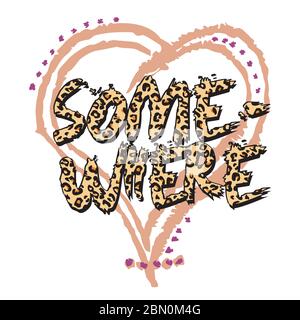 T-Shirt-Design mit einem Herz gezeichnet mit einem Pinsel und einem Tier-Print gestische Typografie auf weiß Stock Vektor