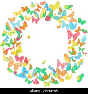 Schmetterling Rahmen Design-Element, Banner-Vorlage in heller Farbe. Einfache und elegante Bordüre, Kranz mit Schmetterlingen mit Kopierer. Isoliert auf weiß Stock Vektor