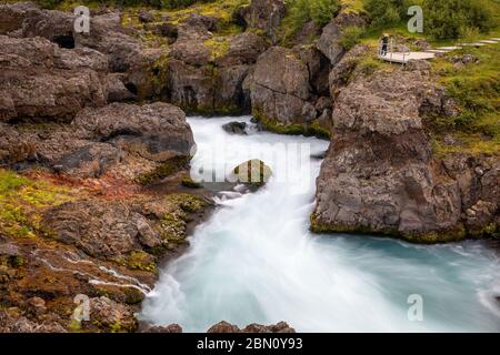 Hraunfossar Wasserfälle in Borgarfjörður, Westisland Stockfoto