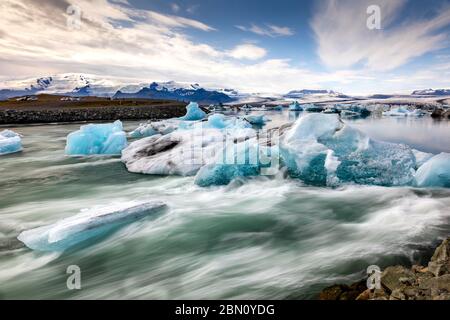 Jökulsárlón Gletscherlagune, angrenzend an den Nationalpark Vatnajökull im Südosten Islands Stockfoto