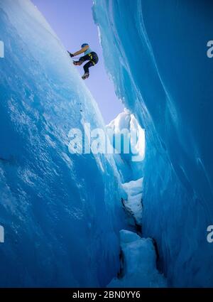 Klettern am Exit Glacier, Kenai Fjords National Park, in der Nähe von Seward, Alaska. Stockfoto