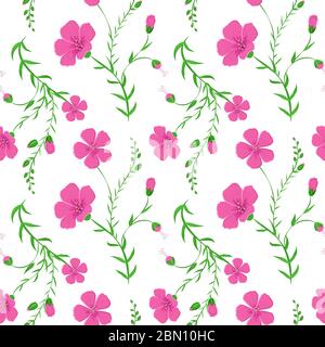 Abstrakt elegant nahtlose botanische Muster mit floralem Hintergrund. Vektor nahtlose florale Muster mit rosa leuchtenden Blumen und grünen Blättern Stock Vektor