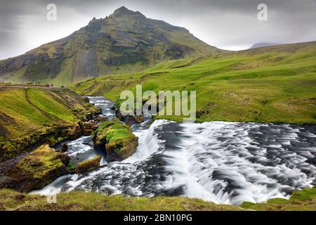 Oberer Bereich des Skogafoss Wasserfalls in Südisland Stockfoto