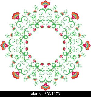 Abstraktes rundes Ornament, Mandala mit blumen im indischen Stil. Buntes rundes Blumenmotiv, Muster isoliert auf weißem Hintergrund Stock Vektor