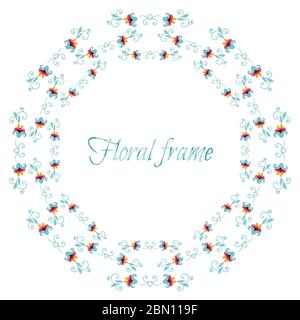 Eleganter Blumenrahmen, Bordüre. Stilisierte Blumen und Blätter in einem Kranz, Girlande angeordnet. Ideal für Hochzeitseinladungen und Geburtstagskarten. Isoliert ein Stock Vektor