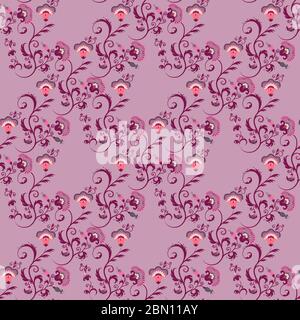 Nahtlose viktorianischen floralen Muster in roten Farben. Detailreiche Blumenspitze Ornament auf rosa Hintergrund. Vintage Hintergrund Muster Design. Kann für verwendet werden Stock Vektor