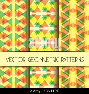 Abstrakte geometrische helle Muster Kollektion. Set von hellen modernen geometrischen Textilmustern. Sammlung von einzigartigen und modernen nahtlose abstrakte zurück Stock Vektor