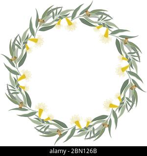 Blumenrahmen. Süße Retro-Blumen und Blätter in einem Kranz angeordnet. Ideal für Hochzeitseinladungen und Geburtstagskarten. Isoliert auf weißem Hintergrund, kopieren Stock Vektor