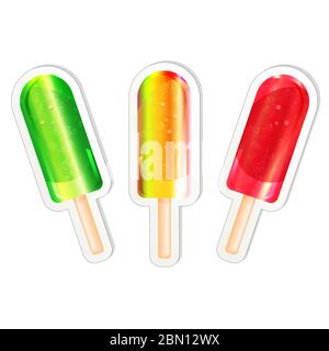 Etiketten oder Aufkleber für Lebensmittel setzen Eis Lollipop. Set von bunten Lutscher Pops, Bonbons - Design-Vorlage. Vektor-Illustration Vorlage isoliert auf weiß Stock Vektor