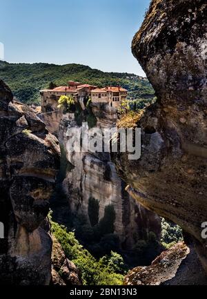 Heiliger Monastery von Roussanou in Meteora, Griechenland Stockfoto