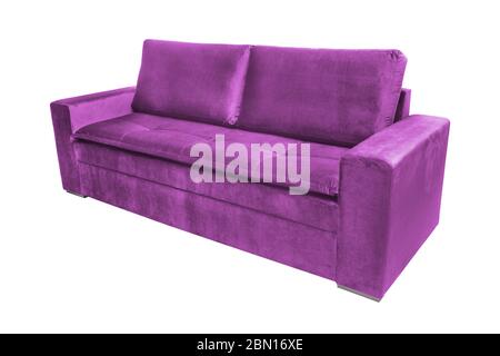 Drei Sitze gemütlich Farbe Stoff sofa auf weißem Hintergrund Stockfoto