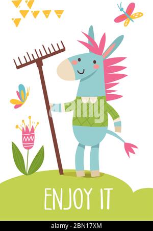 Lustige Cartoon Hand gezeichnetes Poster mit Esel. Stock Vektor