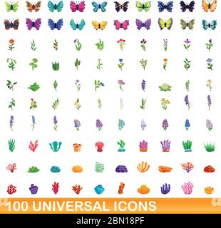 100 universelle Symbole gesetzt. Cartoon Illustration von 100 universelle Symbole Vektor auf weißem Hintergrund einstellen Stock Vektor