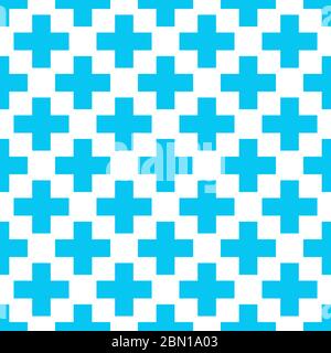 Blaues Kreuz oder Plus-Zeichen nahtloses Muster. Abbildung des Vektorgrafiken Stock Vektor