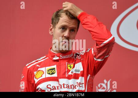 Vettel verlässt Ferrari offenbar am Ende des Jahres! Archivfoto: Sebastian VETTEL, GER (Scuderia Ferrari) Skepsis, Geste, Preisverleihung, Aktion, Einzelbild, Einzelmotiv geschnitten, Porträt, Porträt, Porträt. Formel 1: GP Österreich, Red Bull Ring Zeltweg, Spielberg, Saison 2017, am 9. Juli 2017. Â Verwendung weltweit Stockfoto