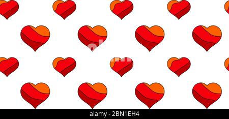 Lustige Cartoon Herzen. Nahtloses Muster. Herzen sind genau gelegen. Orange und rote Farben. Stock Vektor