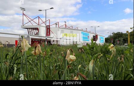 Blick auf das People's Pension Stadium, Heimstadion des Crawley Town FC. Stockfoto