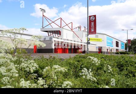 Blick auf das People's Pension Stadium, Heimstadion des Crawley Town FC. Stockfoto