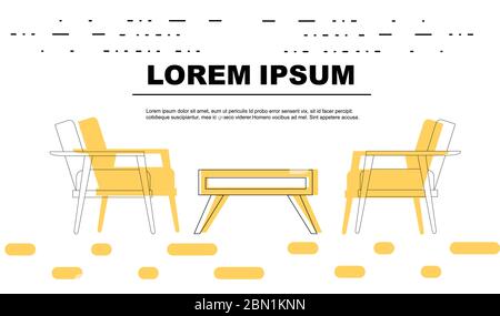 Werbeflyer oder Banner mit Umriss Holzmöbel flache Vektor-Illustration auf weißem Hintergrund Stock Vektor