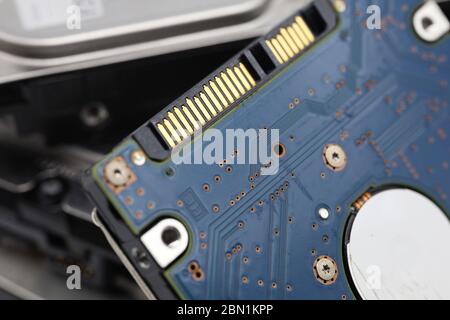 Festplatte auf weißem Hintergrund isoliert. Festplatte des Computers. Computerspeicher. Computer Solid State Drive. Stockfoto
